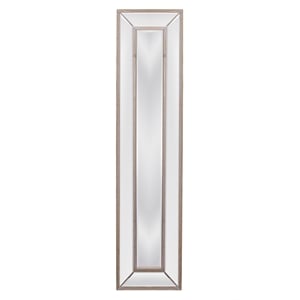 Pemberly Row Beveled Pine Floor Mirror in Scrubbed Brown Wood