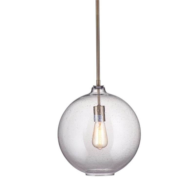 Pemberly Row Modern Blown Glass Edison Pendant in Antique Brass