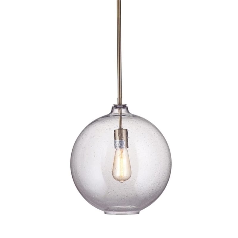 Pemberly Row Modern Blown Glass Edison Pendant in Antique Brass