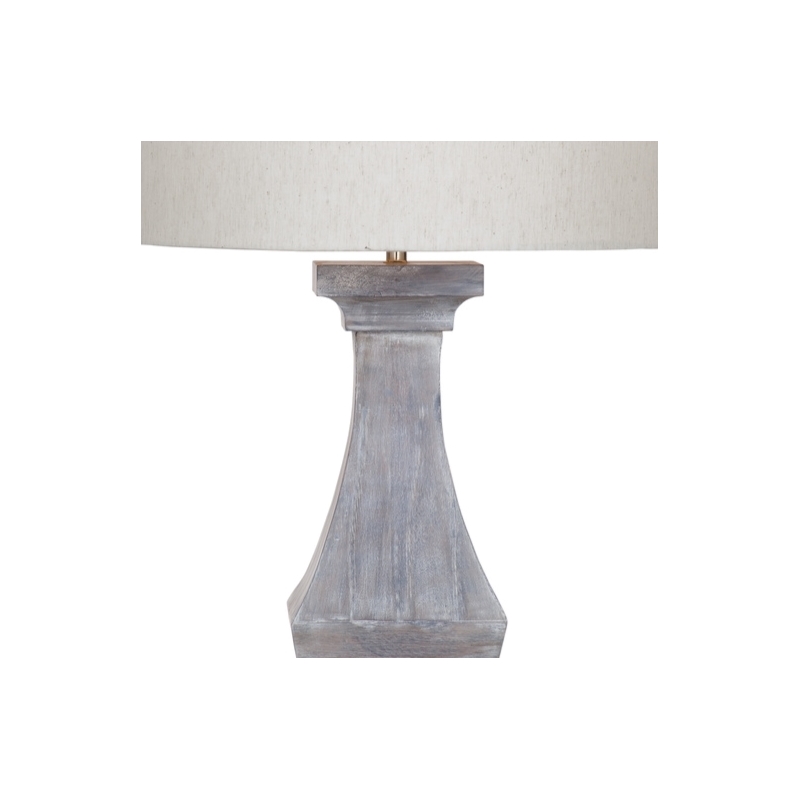 Pemberly Row Modern Mango Wood Table Lamp in Distressed Gray Linen