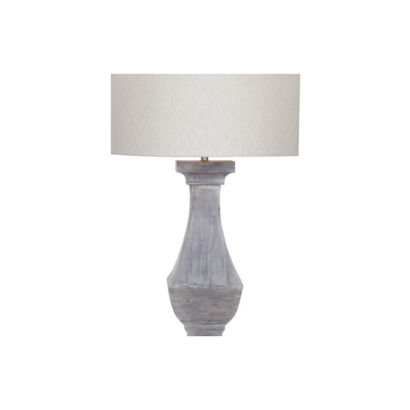 Pemberly Row Modern Mango Wood Table Lamp in Distressed Gray Linen