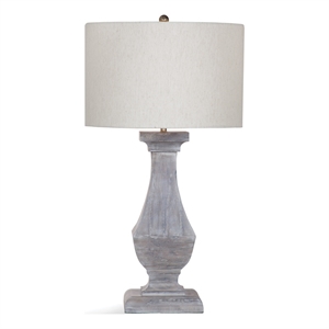 Pemberly Row Modern Mango Wood Table Lamp in Distressed Gray Linen