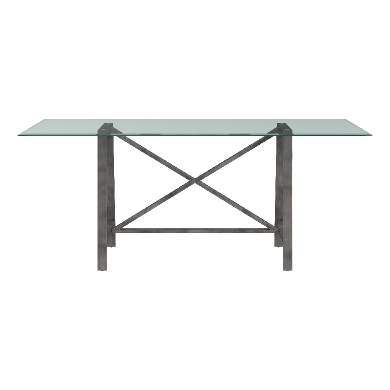 Pemberly Row Modern X-Base Metal and Glass Dining Table in Pewter