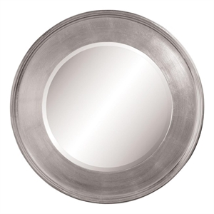Pemberly Row Round Silver Leaf Wall Mirror with Beveled Glass