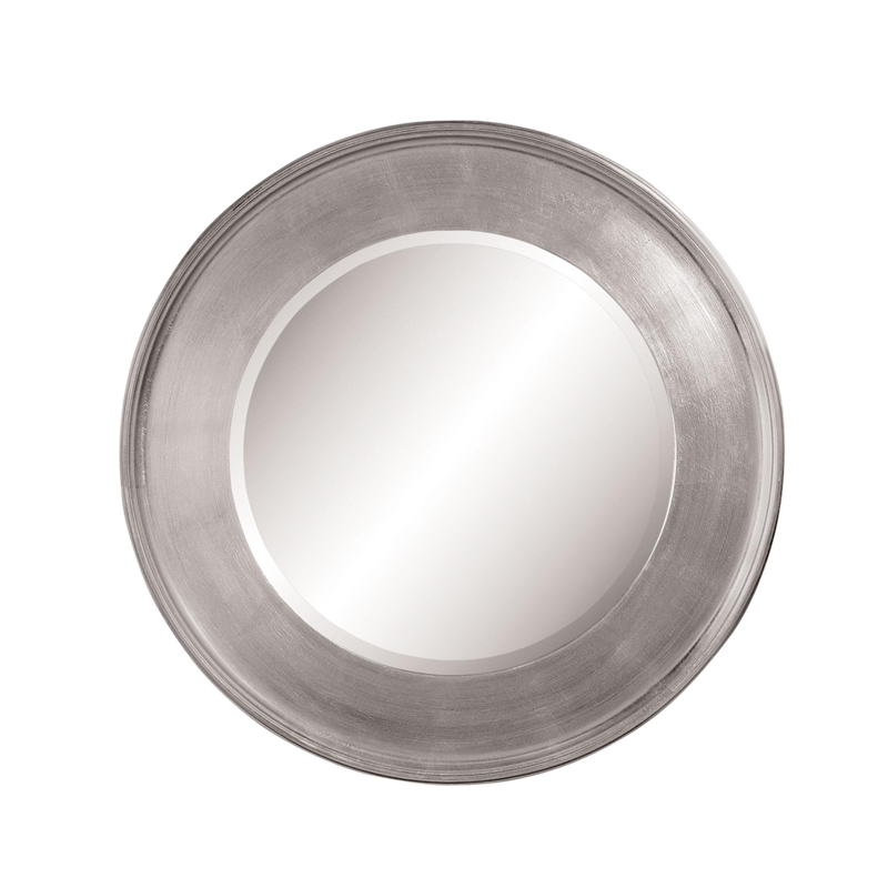 Pemberly Row Round Silver Leaf Wall Mirror with Beveled Glass