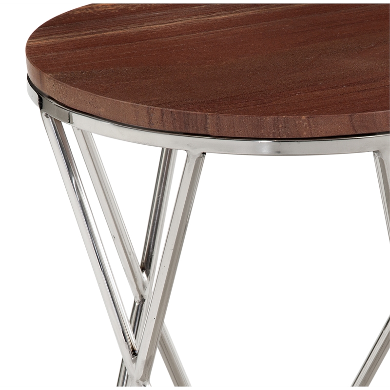 Pemberly Row Contemporary Glam Chrome Accent Table in Red Marble