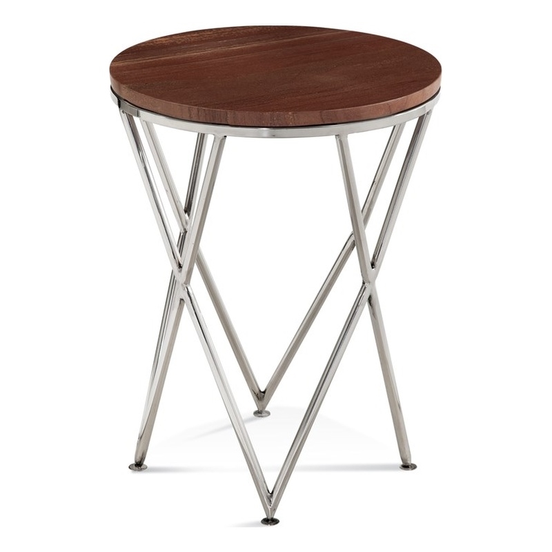 Pemberly Row Contemporary Glam Chrome Accent Table in Red Marble