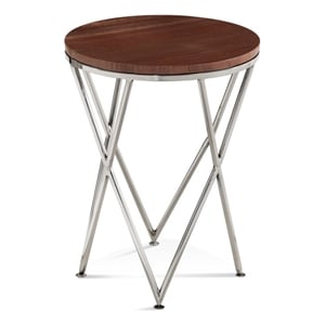 Pemberly Row Contemporary Glam Chrome Accent Table in Red Marble