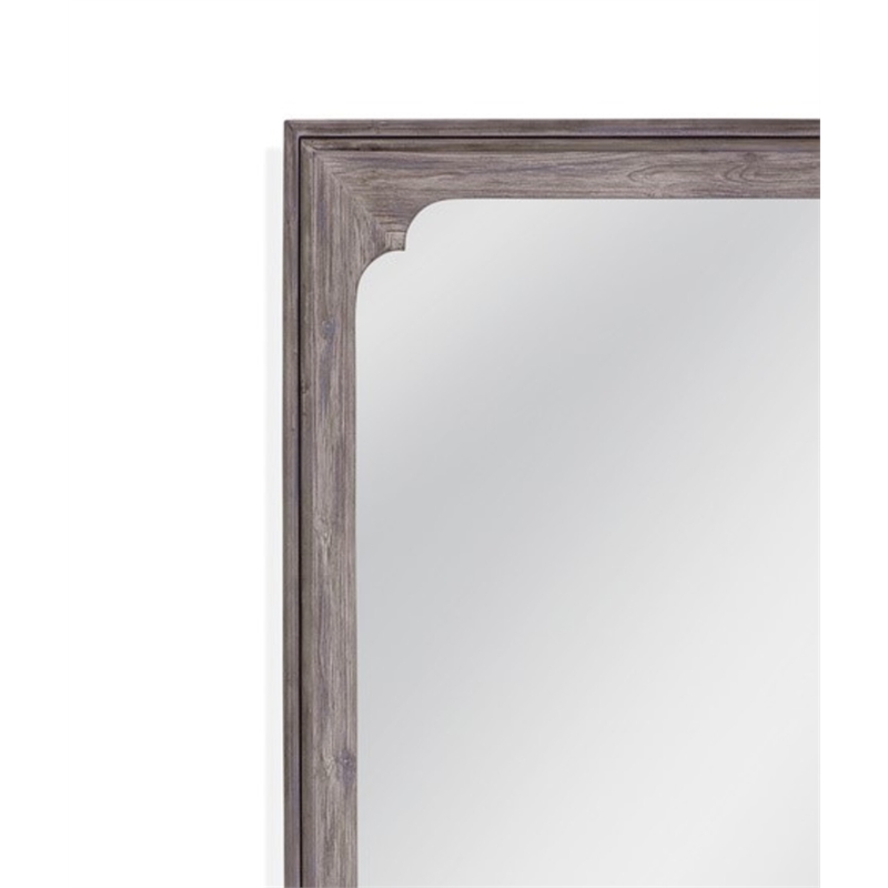Pemberly Row Scalloped Carved Wood Floor Mirror in Gray Wash