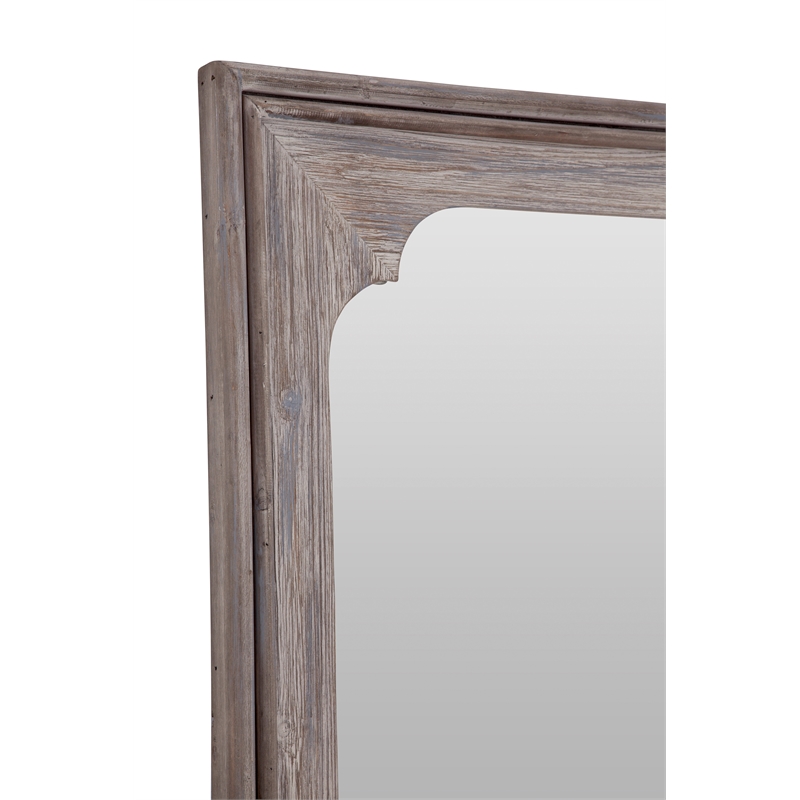 Pemberly Row Scalloped Carved Wood Floor Mirror in Gray Wash