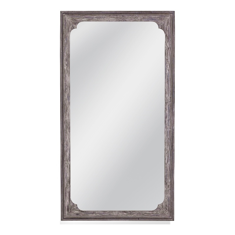 Pemberly Row Scalloped Carved Wood Floor Mirror in Gray Wash