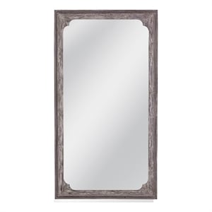 Pemberly Row Scalloped Carved Wood Floor Mirror in Gray Wash