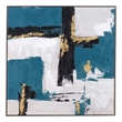 Pemberly Row Modern Abstract Teal and Gold Canvas in Silver Frame