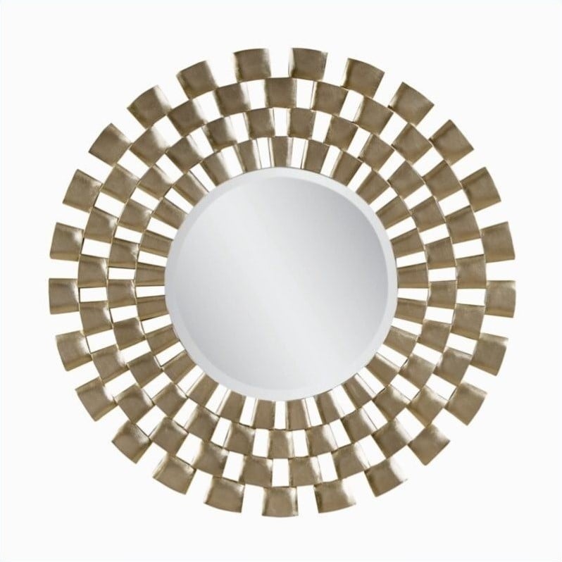 Pemberly Row Modern Silver Leaf Checkered Tile Round Wall Mirror