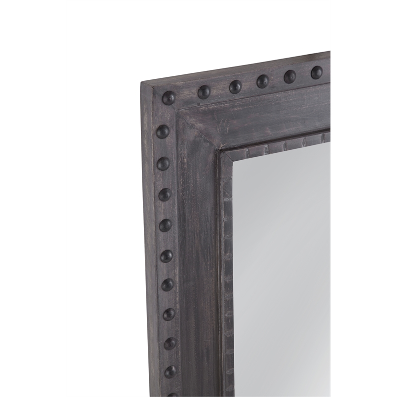 Pemberly Row Farmhouse Rivet Design Wall Mirror in Dark Gray
