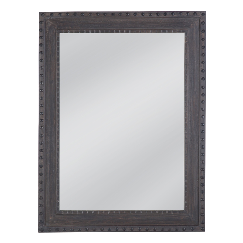 Pemberly Row Farmhouse Rivet Design Wall Mirror in Dark Gray