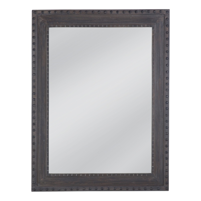 Pemberly Row Farmhouse Rivet Design Wall Mirror in Dark Gray