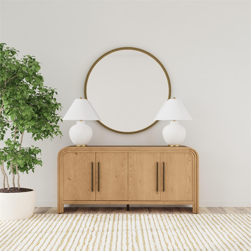 Pemberly Row Contemporary Boho Oak Veneer Sideboard in Light Oak