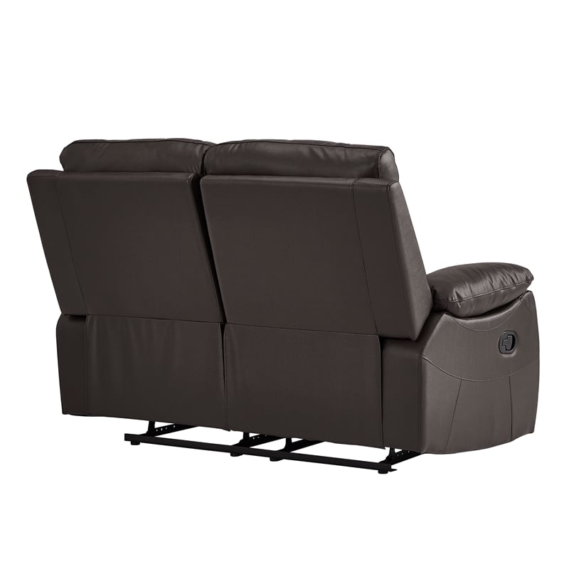 Pemberly Row Faux Leather Double Reclining Love Seat 300 lbs Capacity in Brown