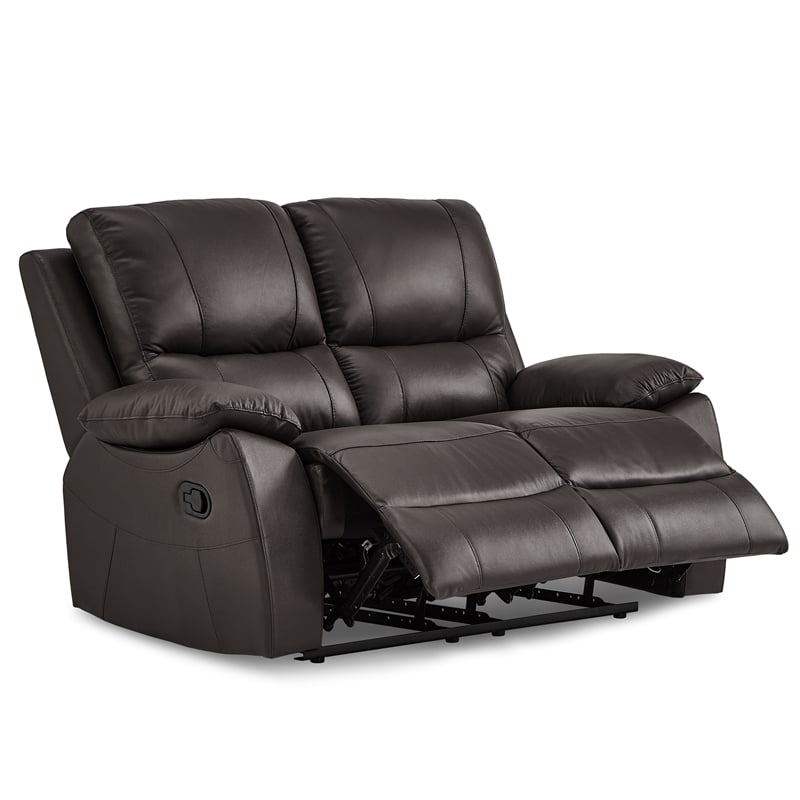 Pemberly Row Faux Leather Double Reclining Love Seat 300 lbs Capacity in Brown