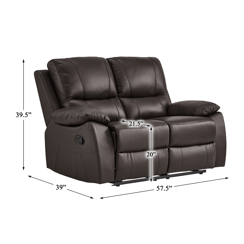 Pemberly Row Faux Leather Double Reclining Love Seat 300 lbs Capacity in Brown