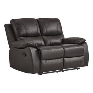 Pemberly Row Faux Leather Double Reclining Love Seat 300 lbs Capacity in Brown