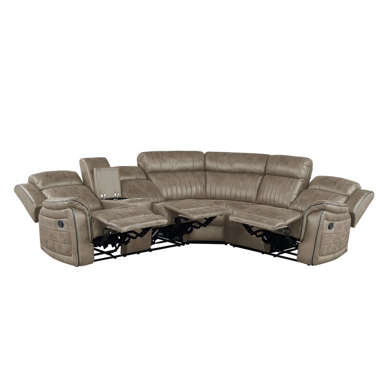 Pemberly Row 3-Piece Wood and Microfiber Reclining Sectional in Sandy Brown