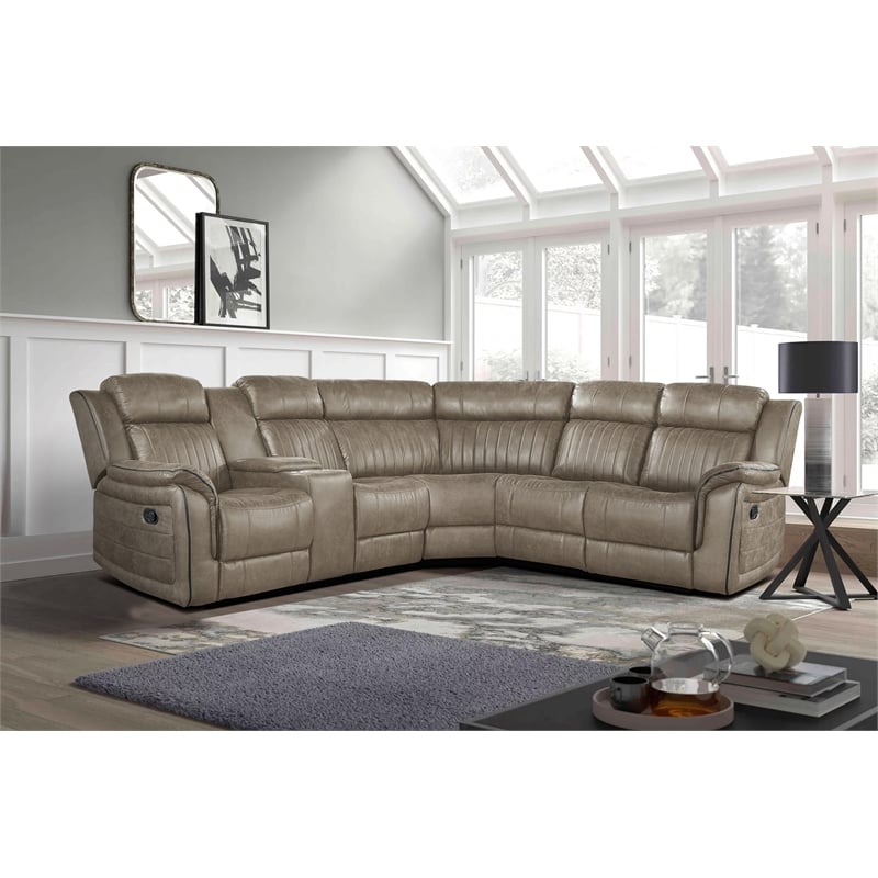 Pemberly Row 3-Piece Wood and Microfiber Reclining Sectional in Sandy Brown