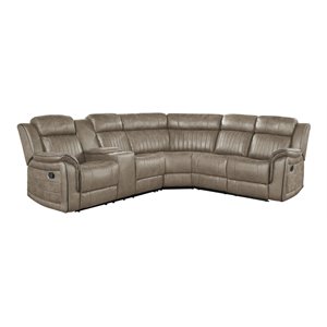 Pemberly Row 3-Piece Wood and Microfiber Reclining Sectional in Sandy Brown