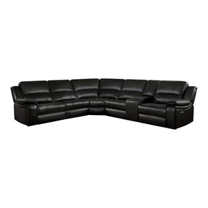 Pemberly Row 6-Piece Faux Leather Power Reclining Sectional in Dark Brown