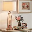 Pemberly Row Metal and Glass Table Lamp with Fabric Shade in Satin Copper