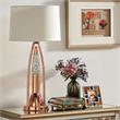 Pemberly Row Metal and Glass Table Lamp with Fabric Shade in Satin Copper