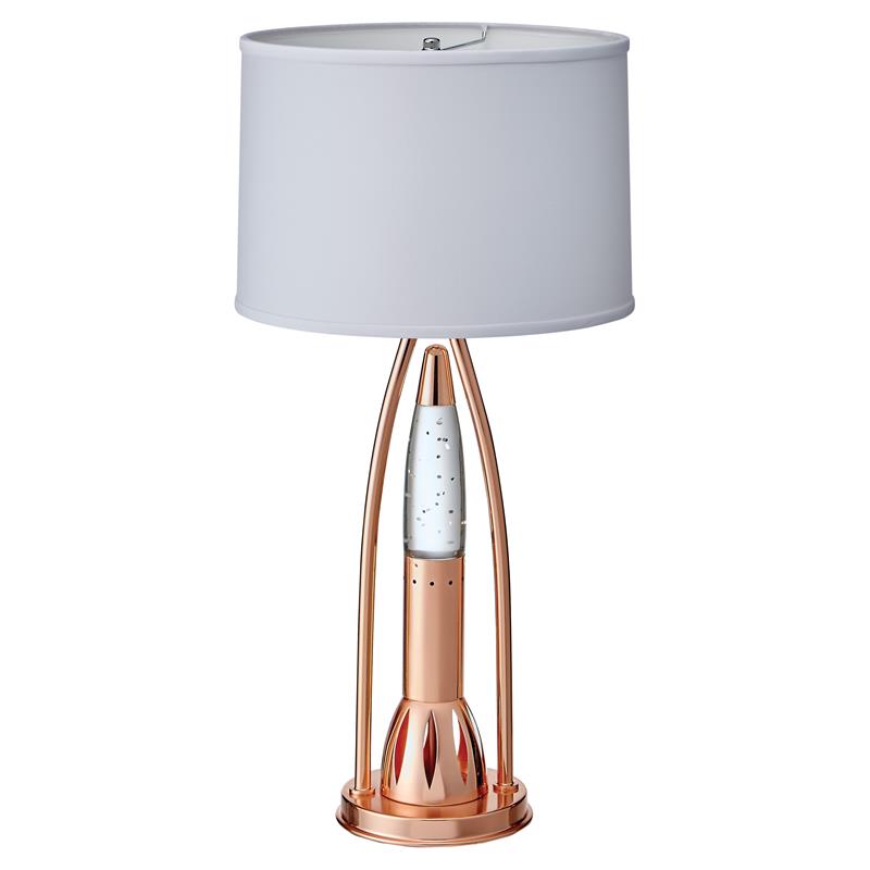 Pemberly Row Metal and Glass Table Lamp with Fabric Shade in Satin Copper
