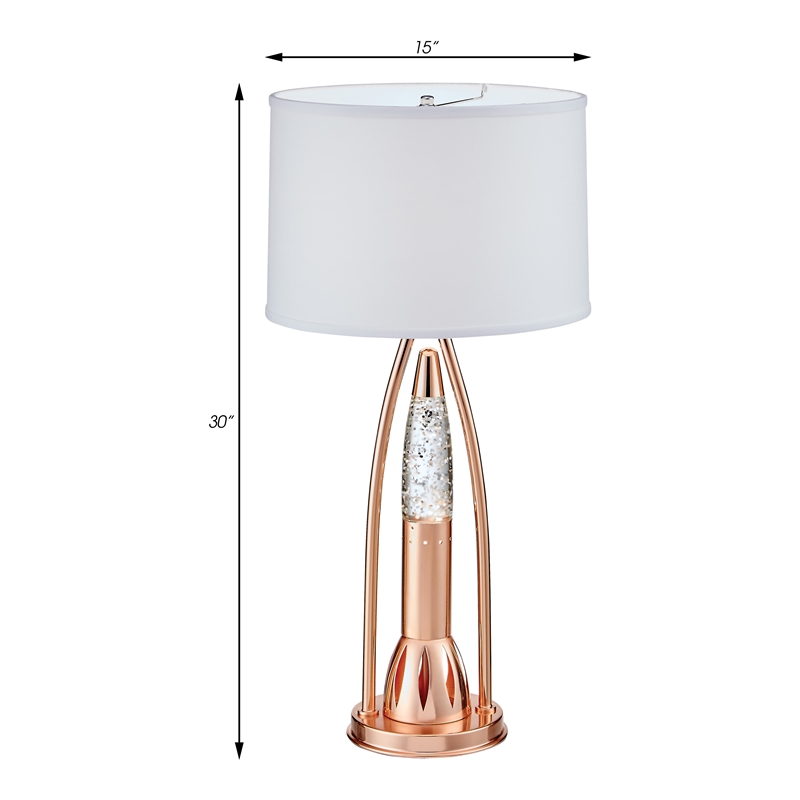 Pemberly Row Metal and Glass Table Lamp with Fabric Shade in Satin Copper