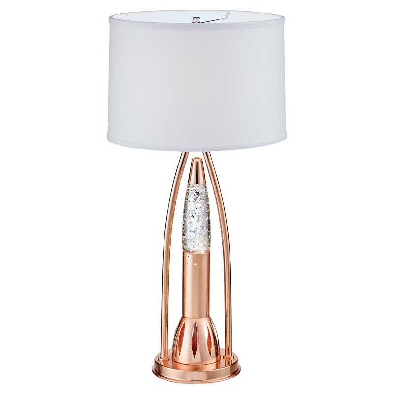 Pemberly Row Metal and Glass Table Lamp with Fabric Shade in Satin Copper
