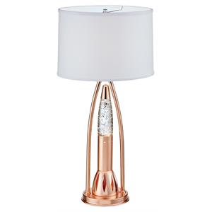 Pemberly Row Metal and Glass Table Lamp with Fabric Shade in Satin Copper