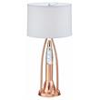 Pemberly Row Metal and Glass Table Lamp with Fabric Shade in Satin Copper