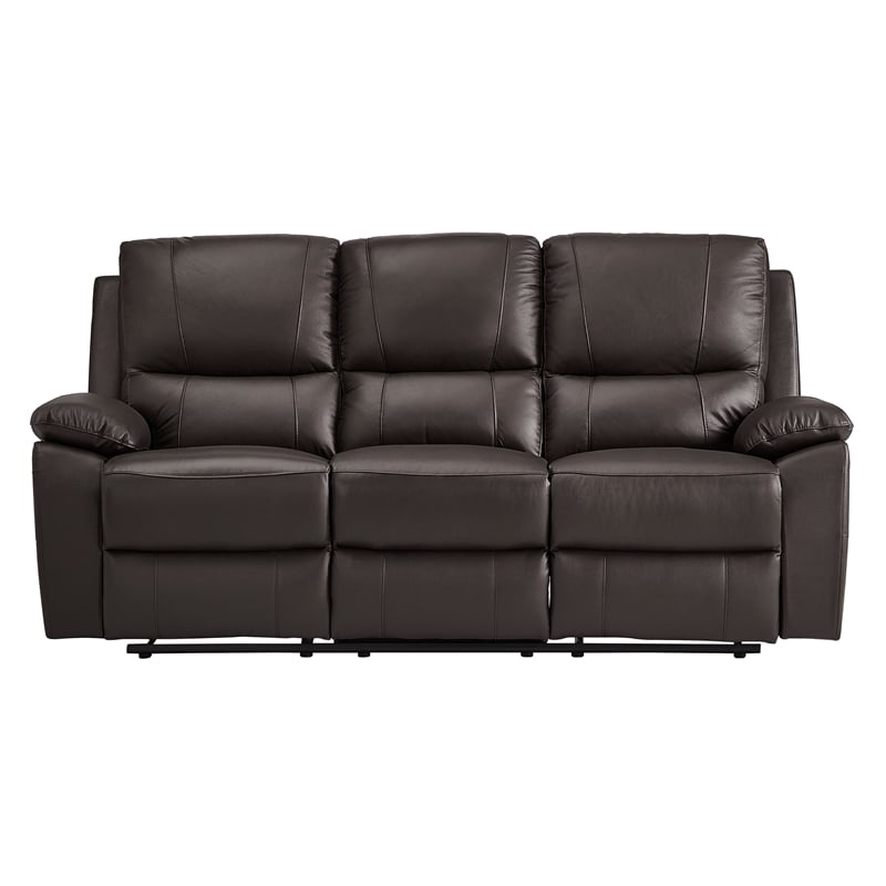 Pemberly Row Faux Leather Double Reclining Sofa with Pillow-Top Arms in Brown