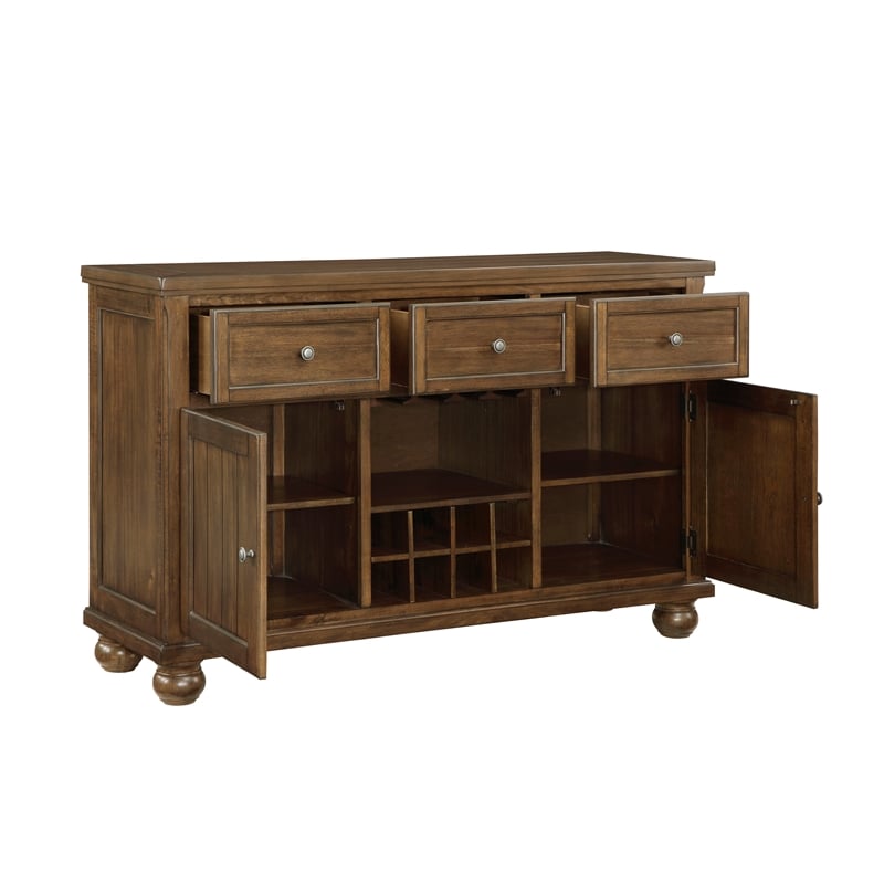 Pemberly Row Wood and MDF Dining Room Server with Wine Rack in Cherry