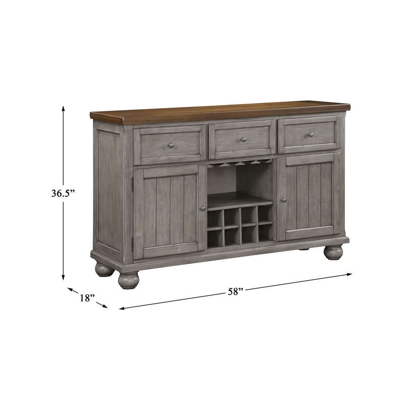Pemberly Row Wood and MDF Dining Room Server with Wine Rack in Gray