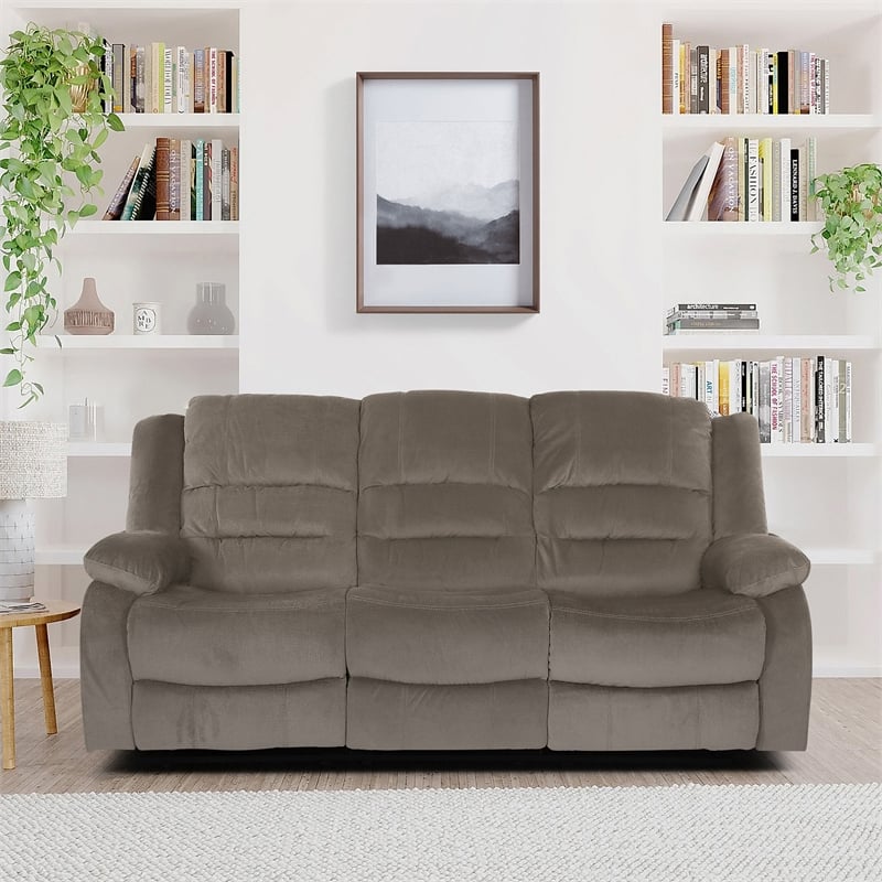 Pemberly Row Microfiber 2-Piece Manual Reclining Sofa Set 300 lbs in Chocolate