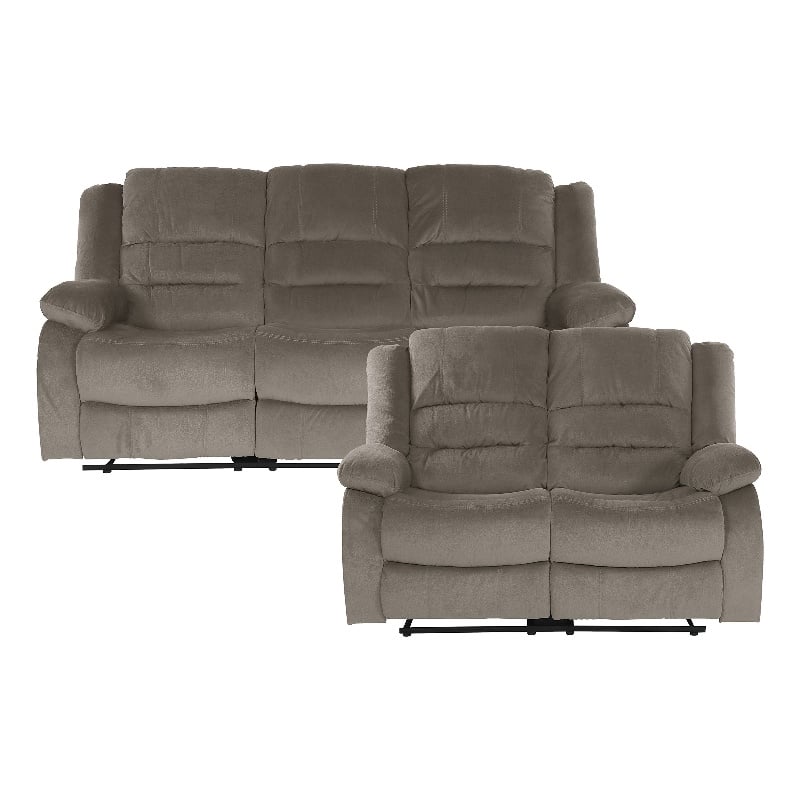 Pemberly Row Microfiber 2-Piece Manual Reclining Sofa Set 300 lbs in Chocolate