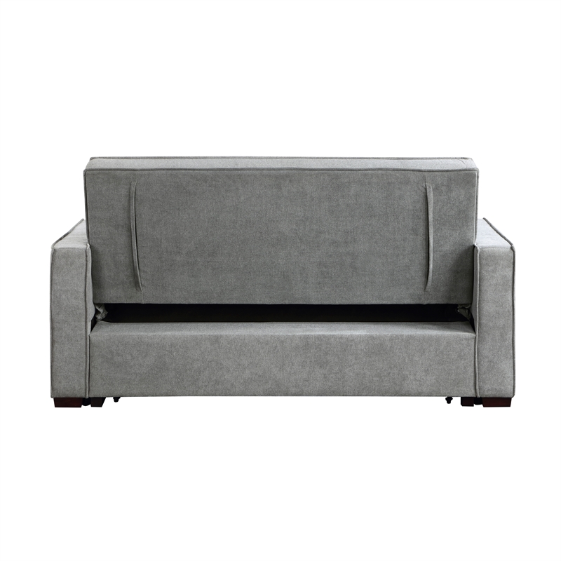 Pemberly Row Fabric Upholstered Convertible Sofa with Pull-Out Bed in Gray