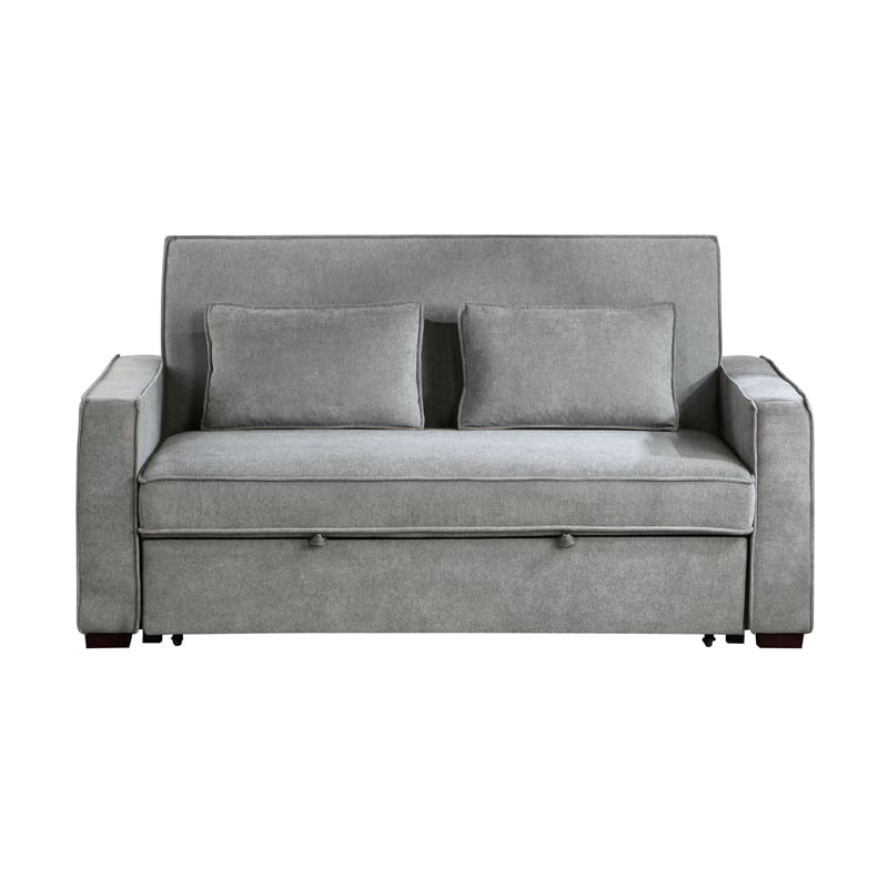 Pemberly Row Fabric Upholstered Convertible Sofa with Pull-Out Bed in Gray