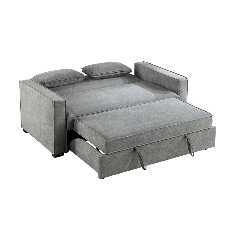 Pemberly Row Fabric Upholstered Convertible Sofa with Pull-Out Bed in Gray