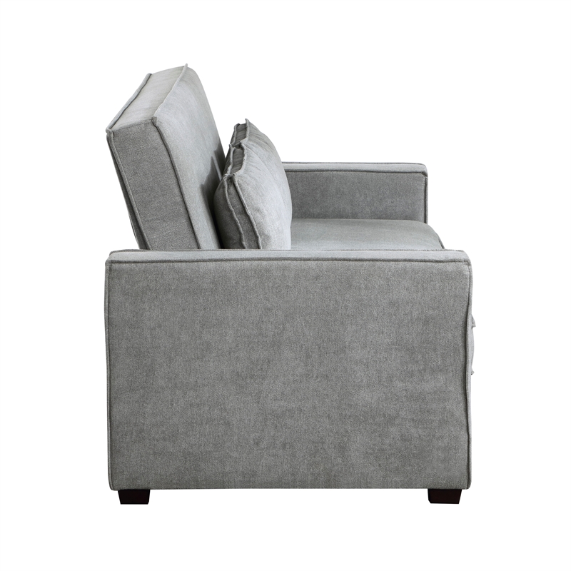 Pemberly Row Fabric Upholstered Convertible Sofa with Pull-Out Bed in Gray