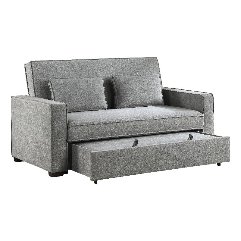 Pemberly Row Fabric Upholstered Convertible Sofa with Pull-Out Bed in Gray