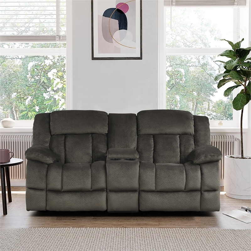 Pemberly Row 2-Piece Manual Reclining Sofa Set with Console in Chocolate