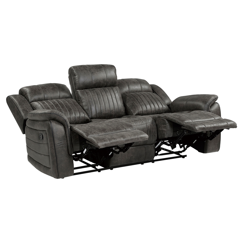 Pemberly Row Polished Microfiber 2-Piece Manual Reclining Sofa Set in Gray