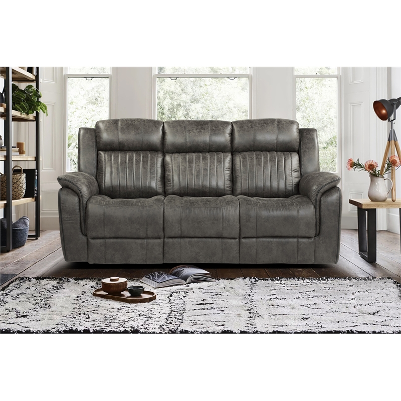 Pemberly Row Polished Microfiber 2-Piece Manual Reclining Sofa Set in Gray